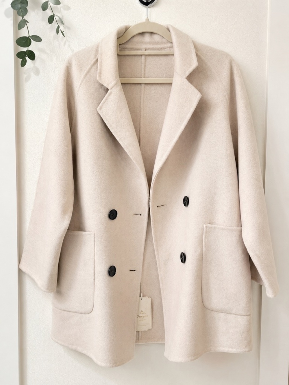 100% Wool Cream Beige Oversized Coat Jacket